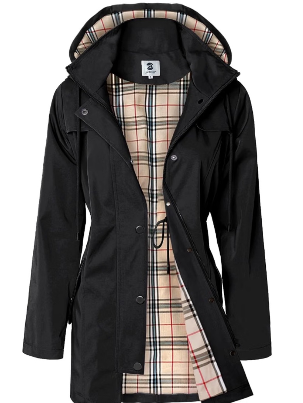 SaphiRose Long Black Waterproof Hooded Rain Jacket